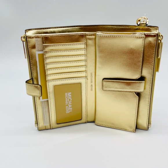 Michael Kors Large Double Zip Wallet Wristlet Pale Gold - Picture 5 of 10